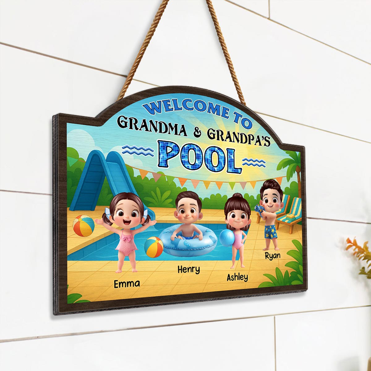 Welcome to Grandma Grandpa's Pool Personalized Wood Sign, Summer Grandkids Welcome Sign