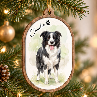 Custom Dog Cat Watercolor Portrait from Photo - Personalized Wooden Ornament - Christmas Gift for Dog Lovers, Memorial Gift