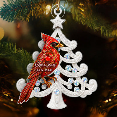 3D Metal Red Cardinal On Christmas Tree - Personalized Acrylic Ornament - Sympathy Christmas Gift For Loss Of Loved Ones