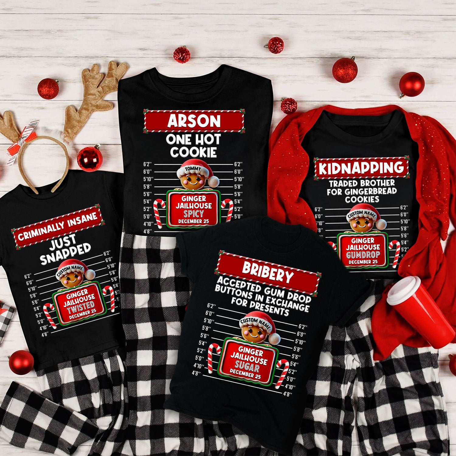 Family Christmas Gingerbread Criminal Funny Christmas Group Matching Outfit Personalized Shirt
