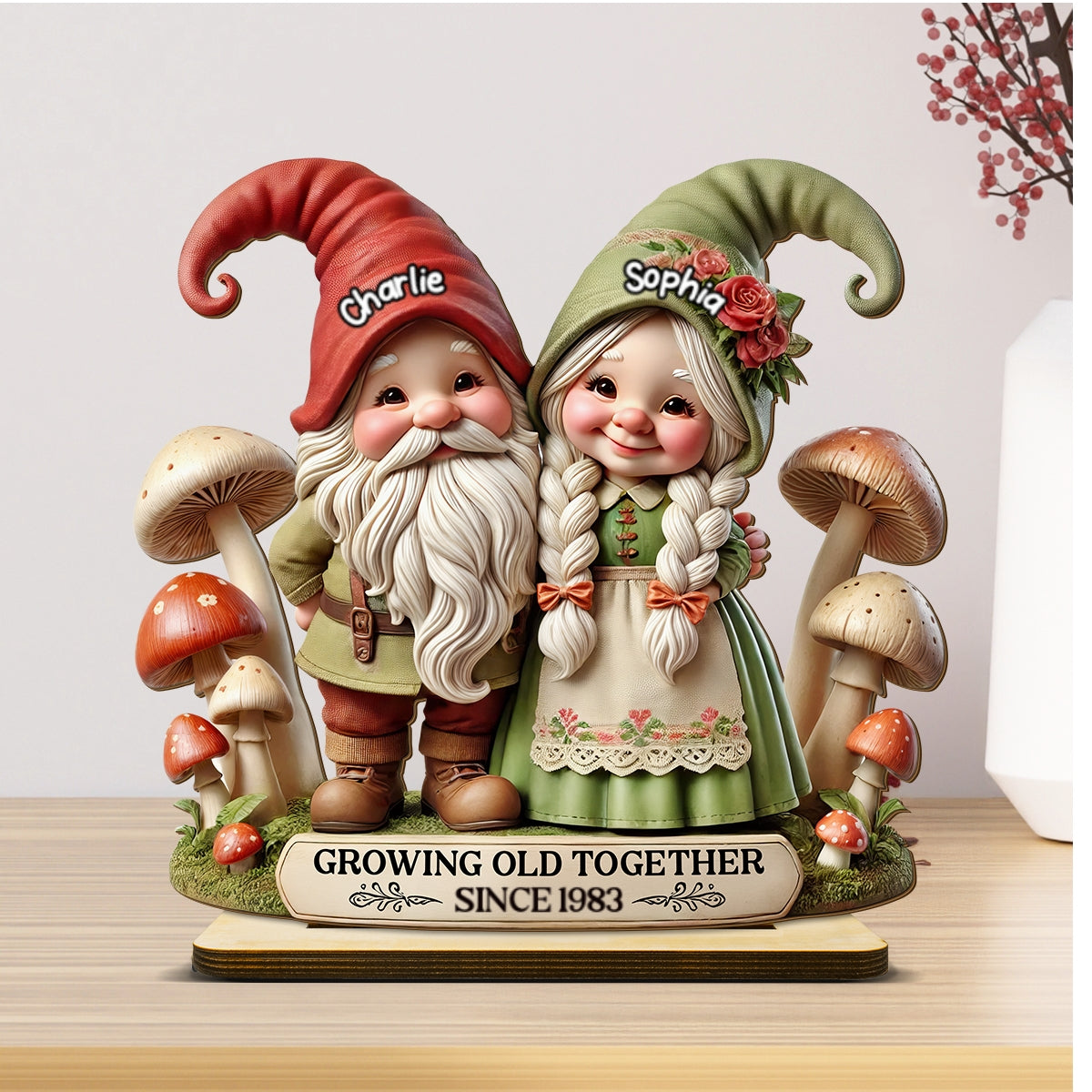 3D Effect Whimsical Gnome Couple Personalized Standing Wooden Plaque, Heartfelt  Gift For Couple, For Him, For Her, Husband, Wife