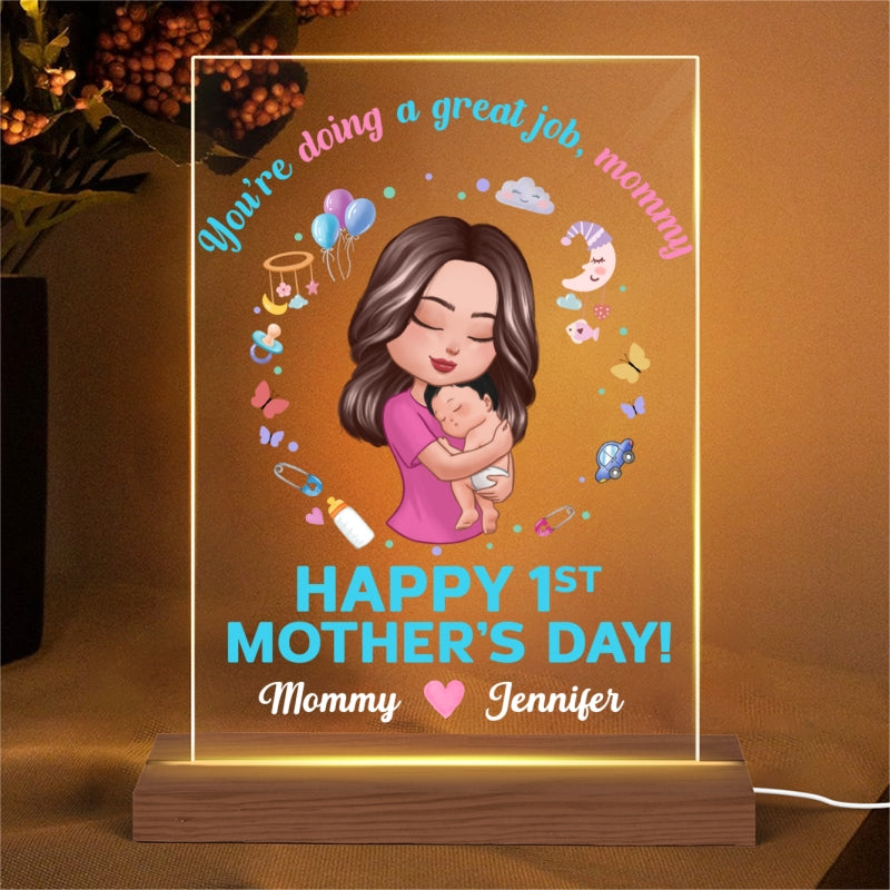 Doll Mom Holding Baby You‘re Doing A Great Job Happy First Mother‘s Day Personalized Rectangle Acrylic Plaque LED Night Light