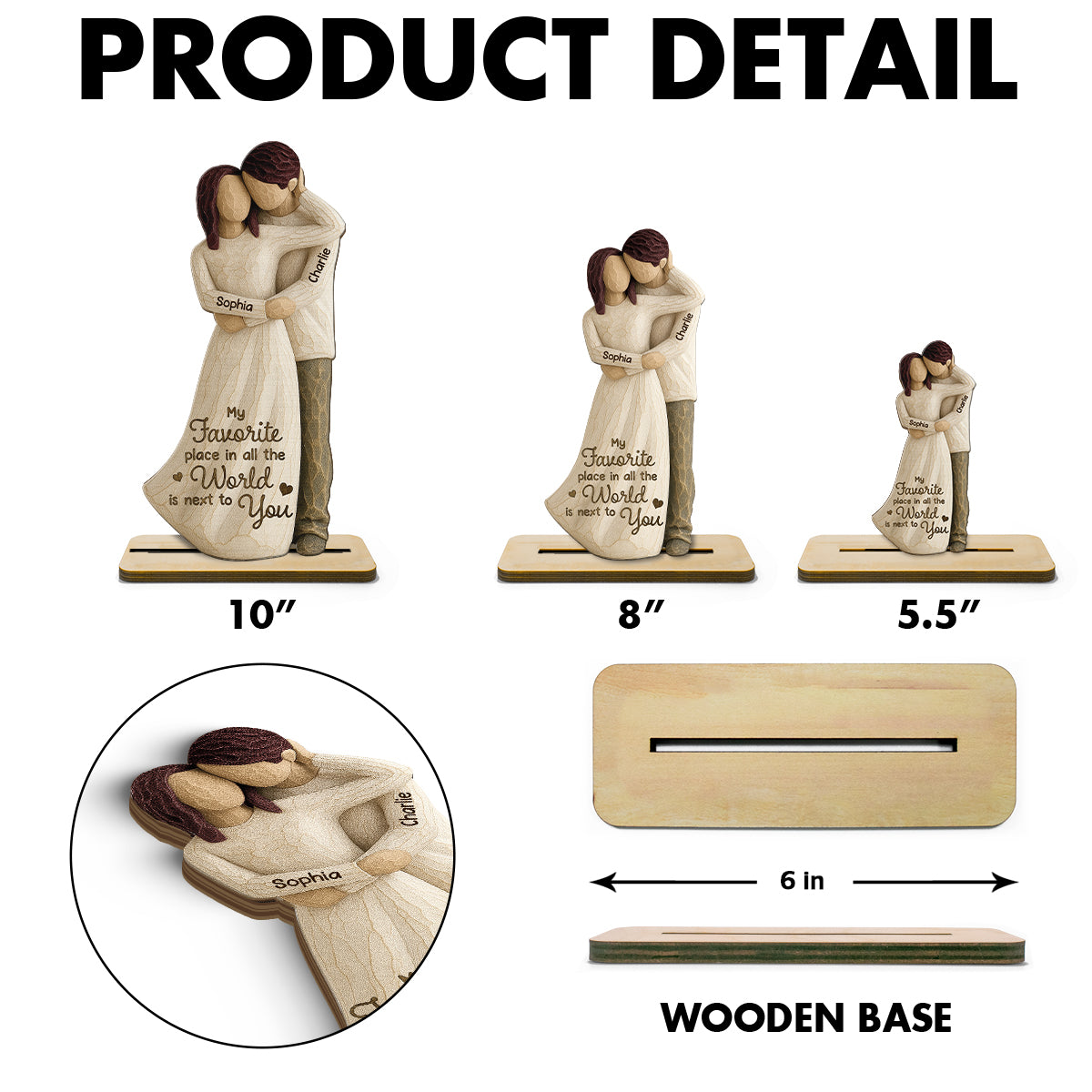 You Are My Happy Place 3D Effect Couple Personalized Standing Wooden Plaque, Gift For Him, Gift For Her