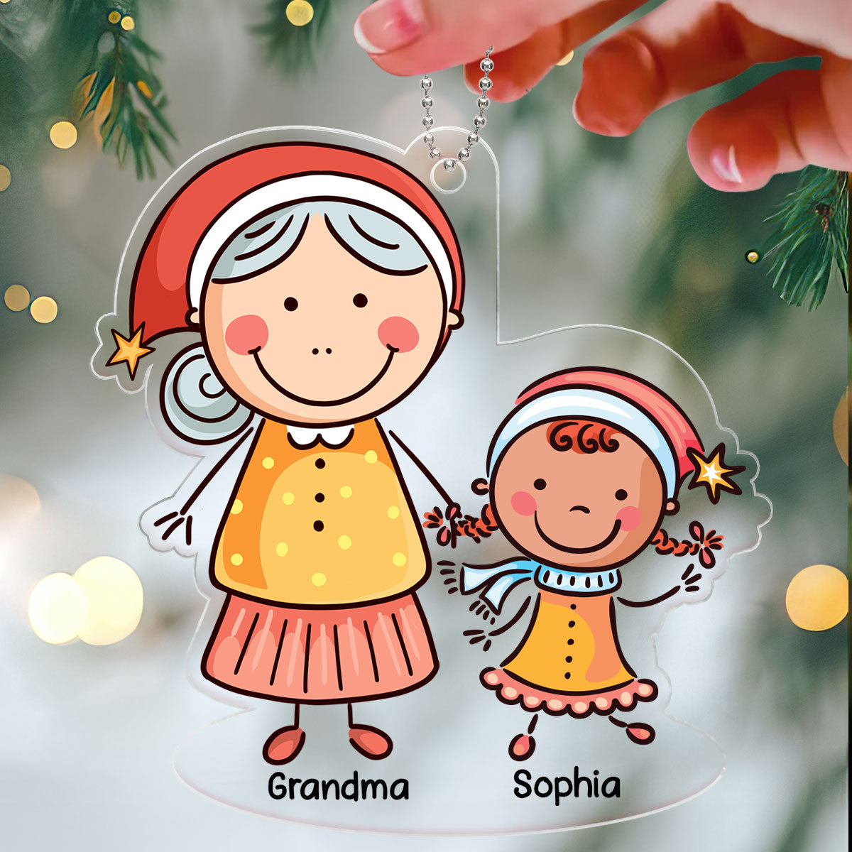Christmas Stick Grandma And Grandkid Gift For Granddaughter Grandson Personalized Acrylic Ornament