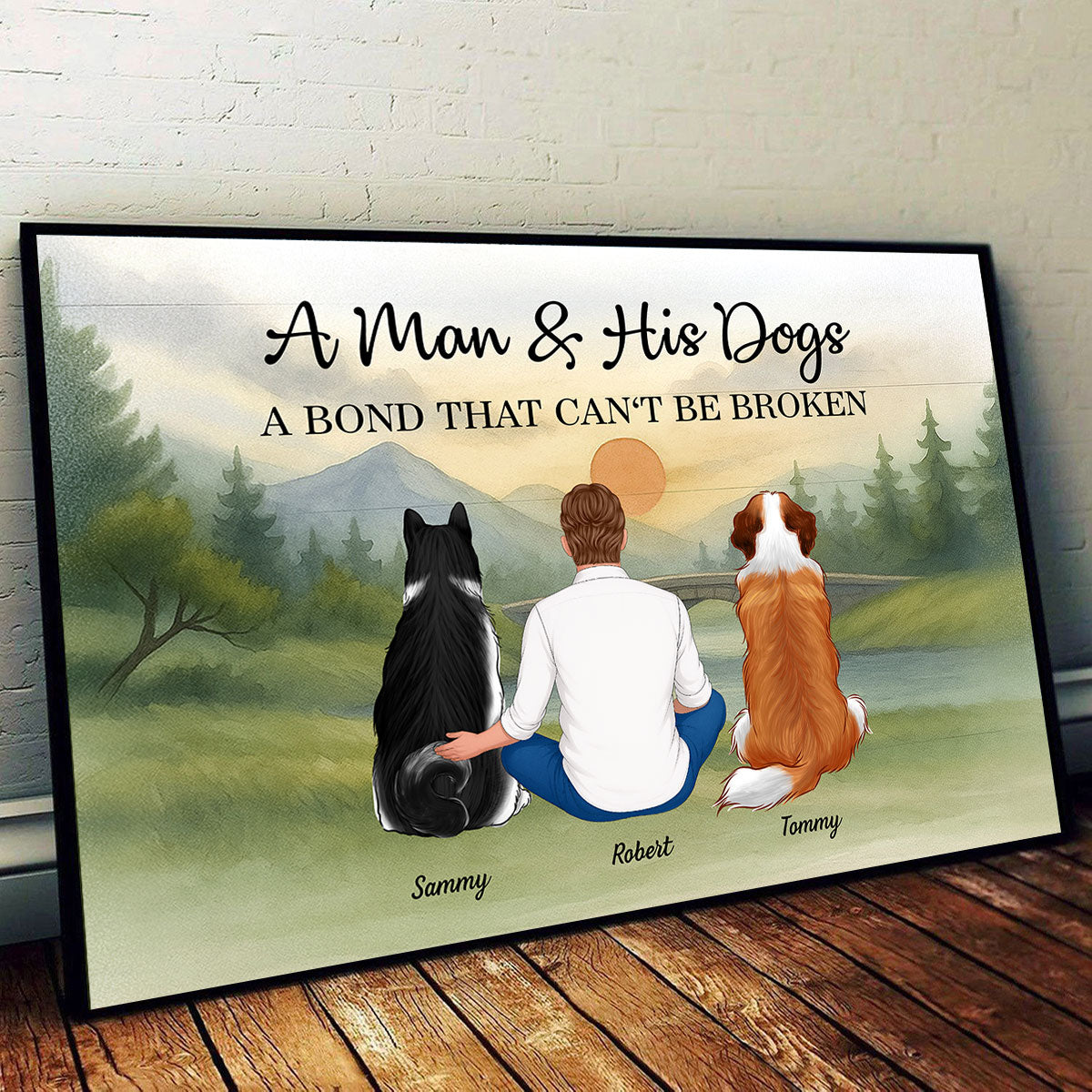 Retro Mountain A Man A Girl And His Dog A Bond That Can't Be Broken Personalized Poster, Gift for Dog Dad, Dog Mom