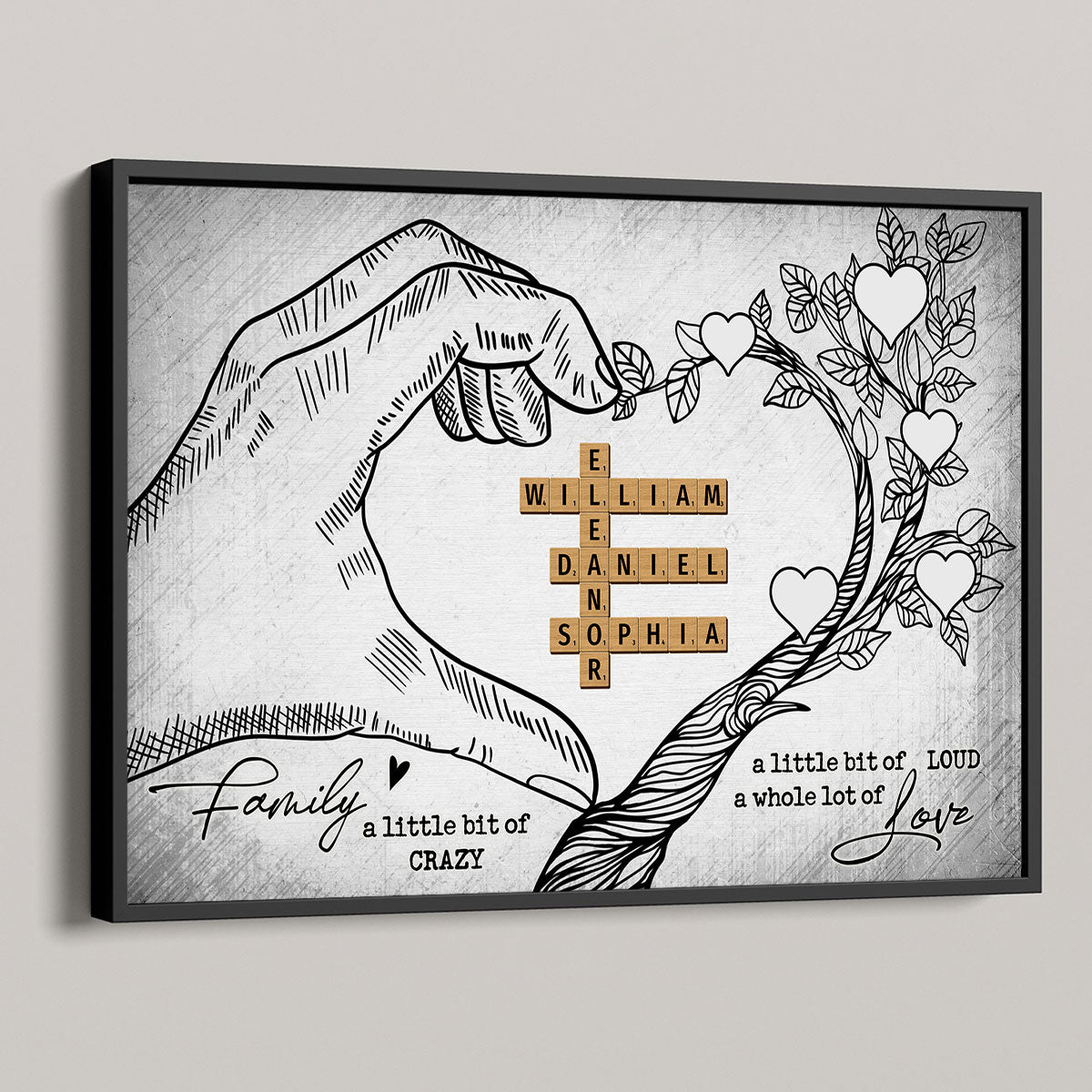 Heart Hand Tree Family Crossword Puzzle Personalized Poster