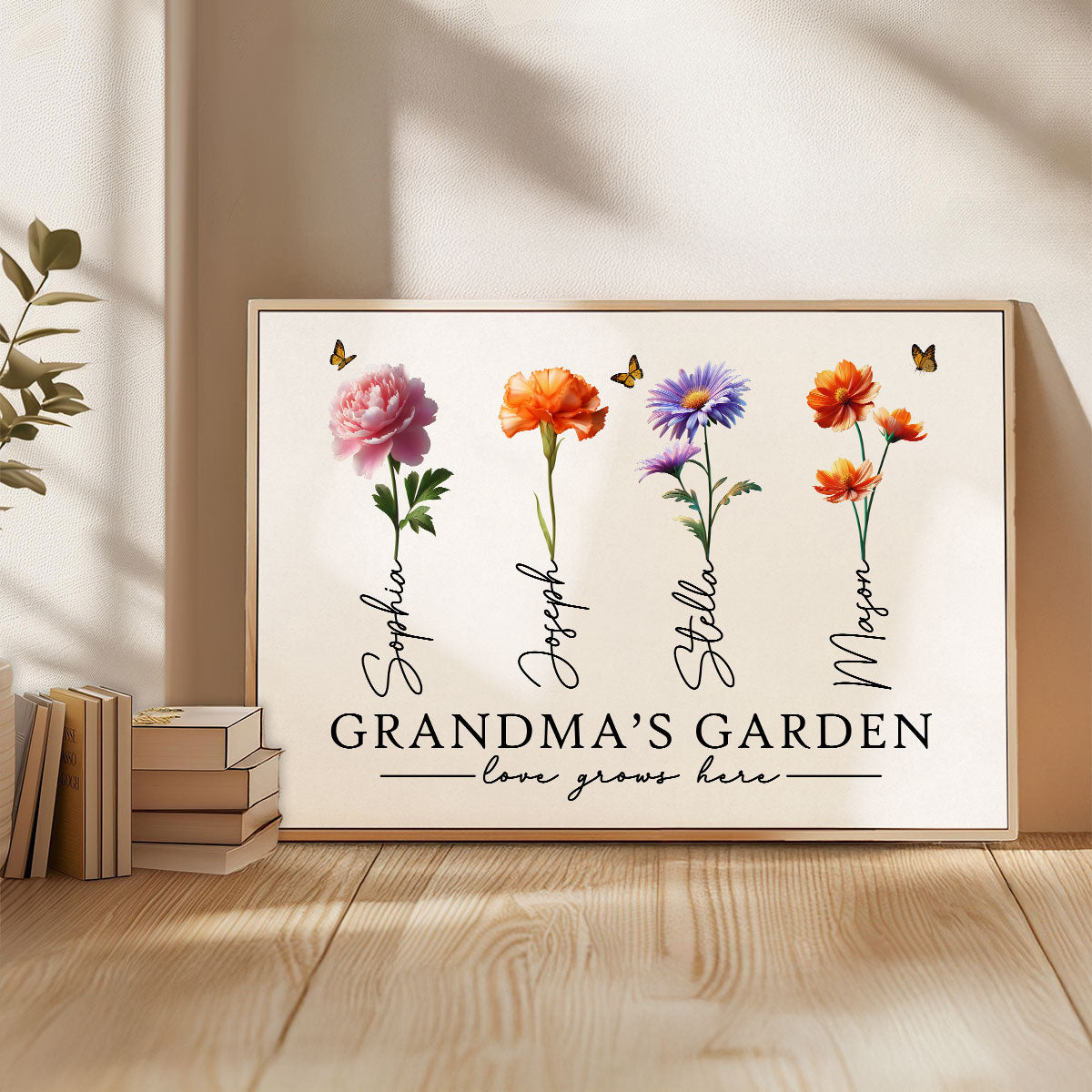 Grandma's Garden 3D Effect Birth Month Flowers Personalized Poster, Birthday Gift For Grandma, Gift or Just Because