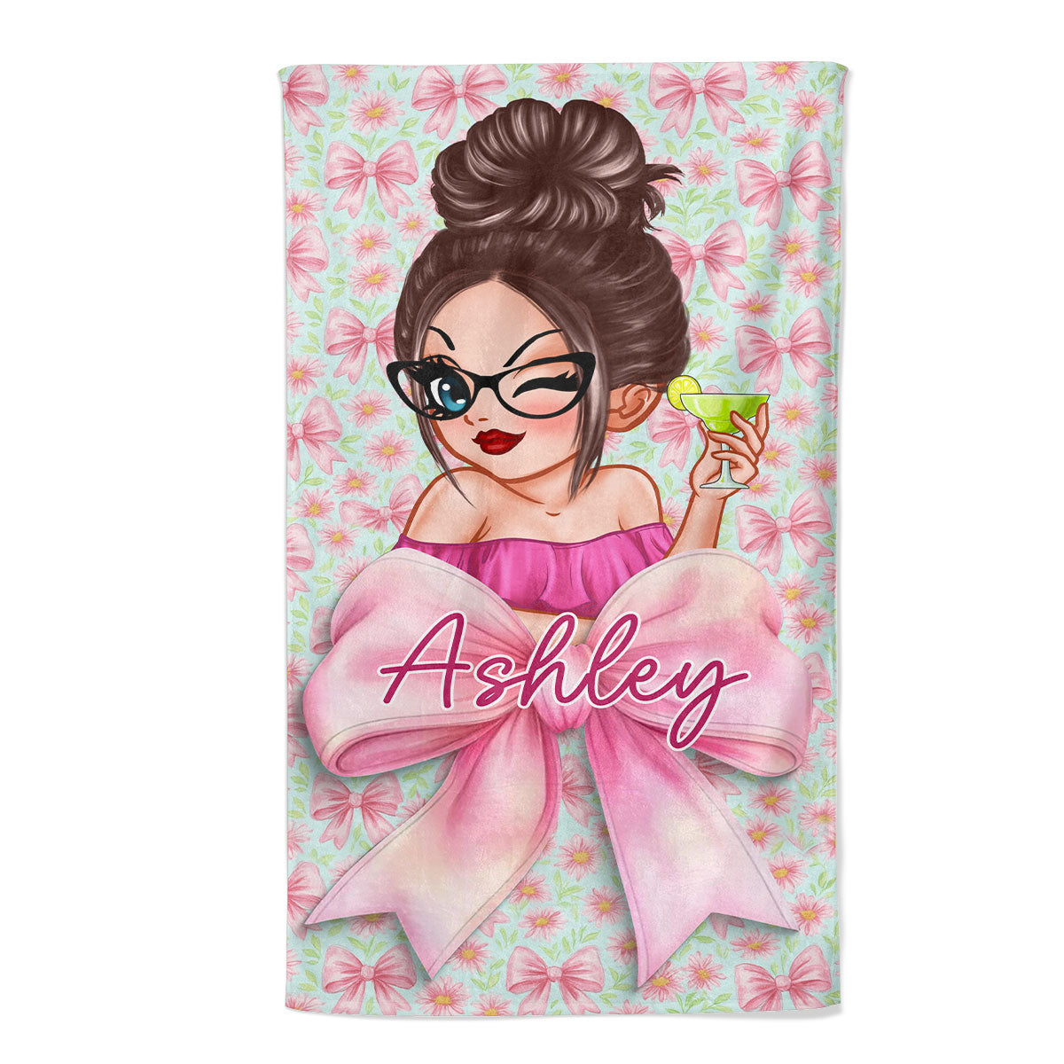 Girls Personalized Bow Floral Beach Towel, Preppy Girls Pool Towel with Name, Bachelorette Party Beach Trip