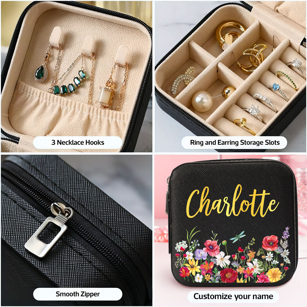 Woman Wild Flower Personalized Jewelry Box, Birthday Gift, Gift For Grandma, Besties, Sisters, Daughters