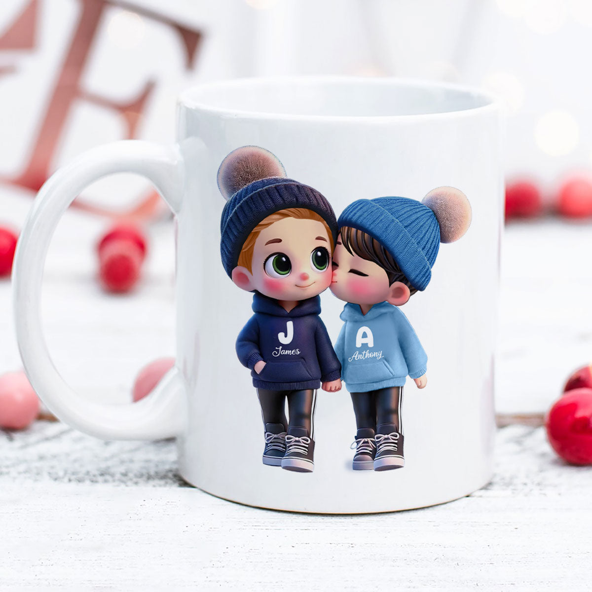 3D Effect Cute Cartoon Couple Walking Personalized Mug, Perfect Valentine'Day Gift for him, Gift for her