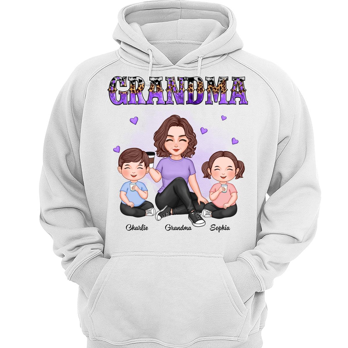 Grandma Sitting With Grandkids Leopard Pattern Personalized Shirt