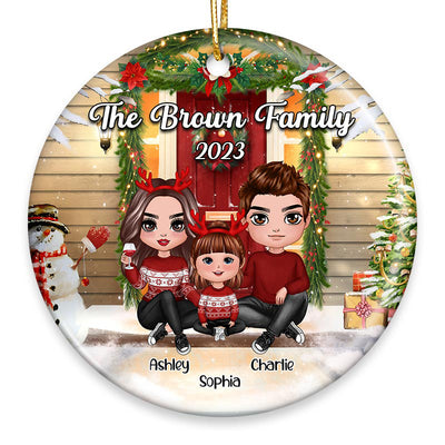 Family Christmas Front Porch Personalized Circle Ornament