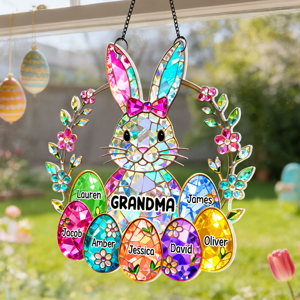 Bunny Grandma Easter Gift - Personalized Acrylic Window Hanging - Easter Gift, Mother's Day Gift for Grandma, Mom, Wife