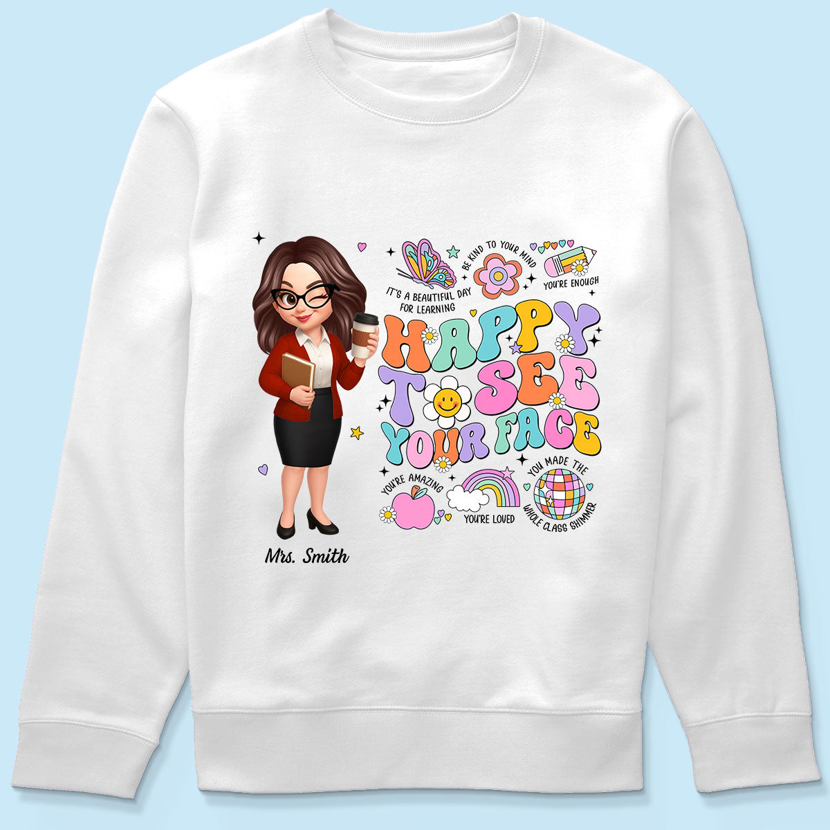 Happy To See Your Face Groovy Retro Persomalized Shirt, Back To School Shirt For Teachers