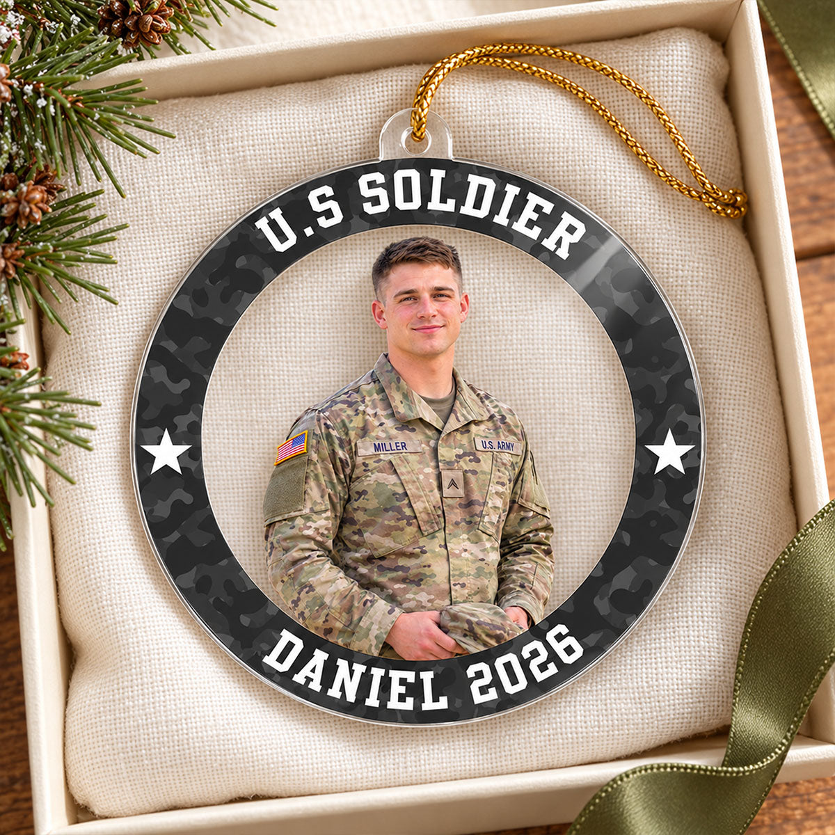 Custom Photo Army Uniform – Personalized Acrylic Ornament – Proud Army Mom Dad Keepsake, Christmas Gift for Military Family
