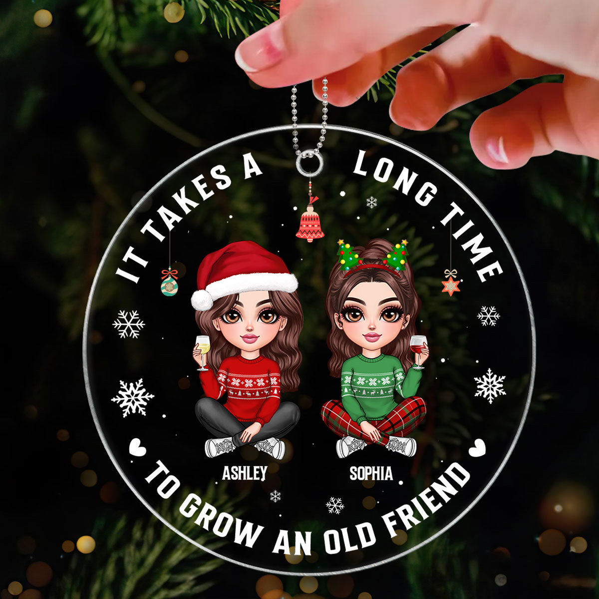 Custom Best Friend Besties Sisters BFF Personalized Acrylic Ornament, Christmas Gift