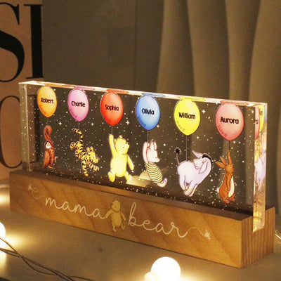 Grandma‘s Grandkids Cute Characters With Balloons Personalized Acrylic Block LED Night Light