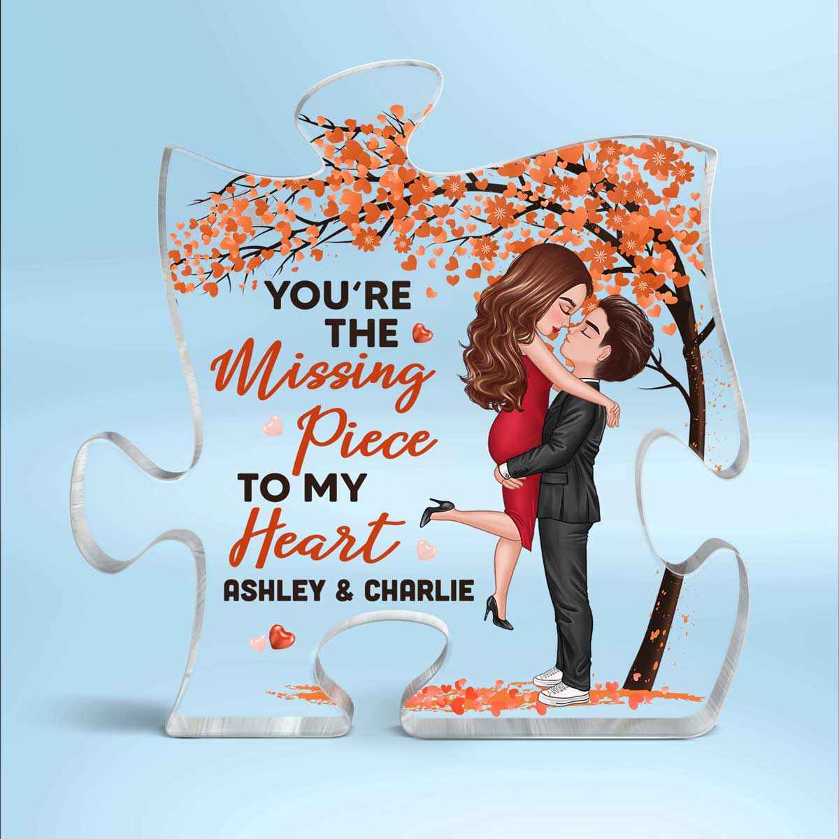 Hugging Couple Under Tree Personalized Acrylic Puzzle Plaque