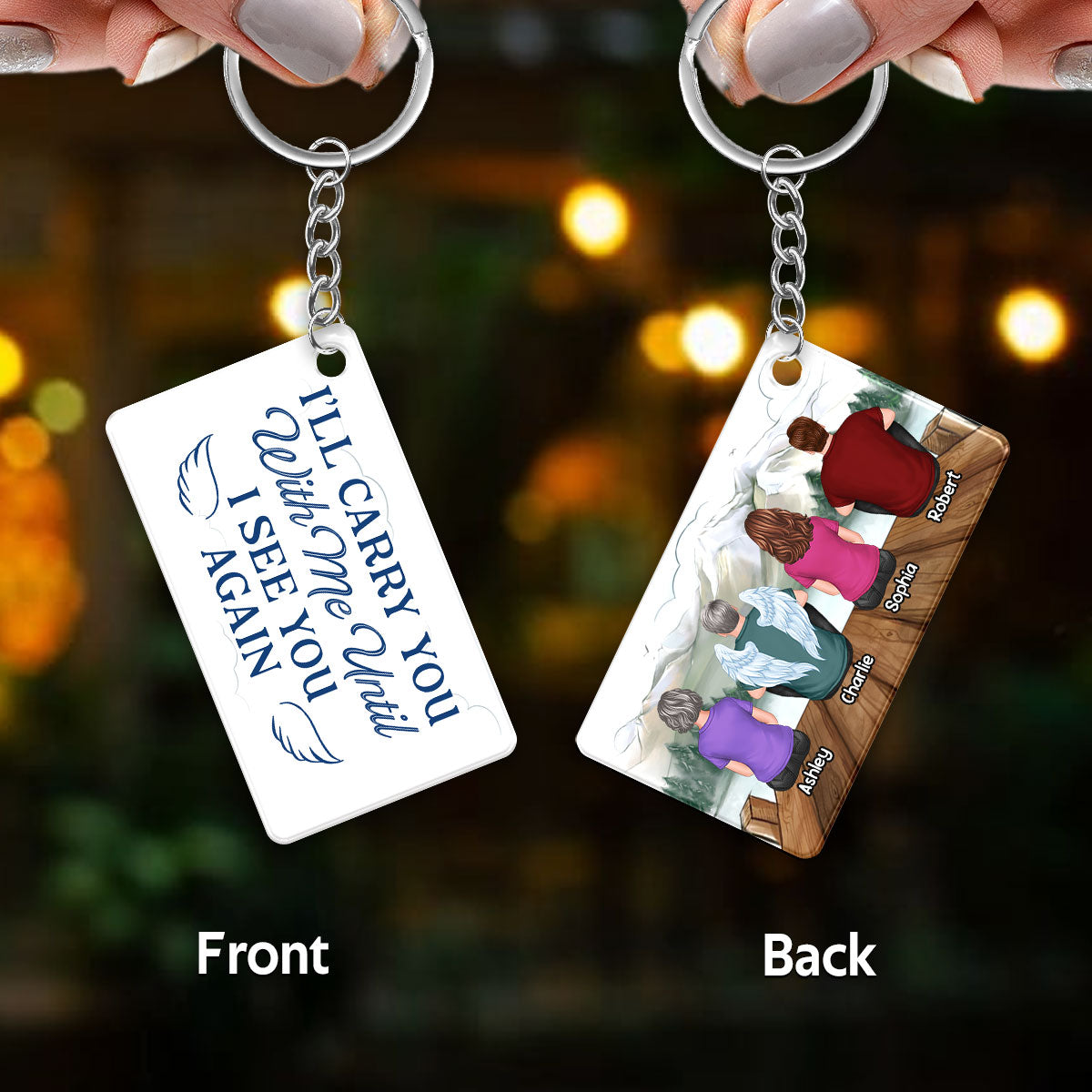 Whole Family Sitting On The Bridge Memorial Remembrance Gift Personalized Acrylic Keychain