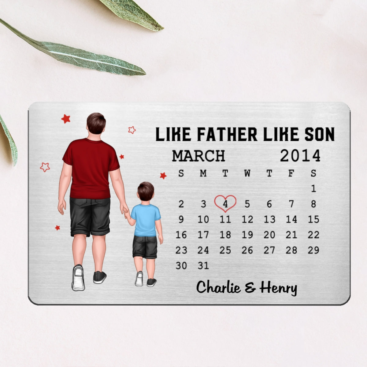 The Day You Became My Daddy Walking Dad & Kid Wallet Keepsake Personalized Metal Wallet Card