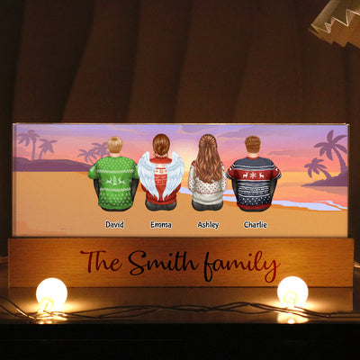 Family Sitting Back View Beach Retro Vintage Background Personaized Acrylic LED Night Light