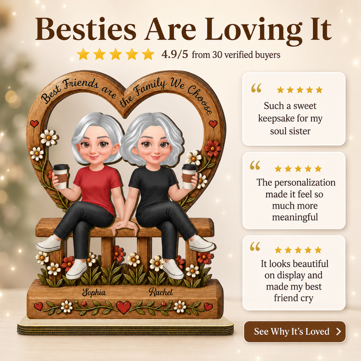 Floral Besties Best Friends Are The Family We Choose - Personalized 2-Layered Wooden Plaque - Birthday Gift, Gift For Best Friends