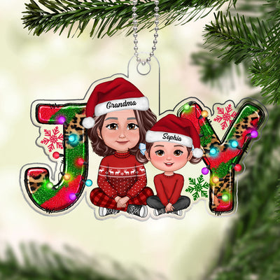 Joy Christmas Grandma Granddaughter Grandson Crossed Legs Personalized Acrylic Ornament