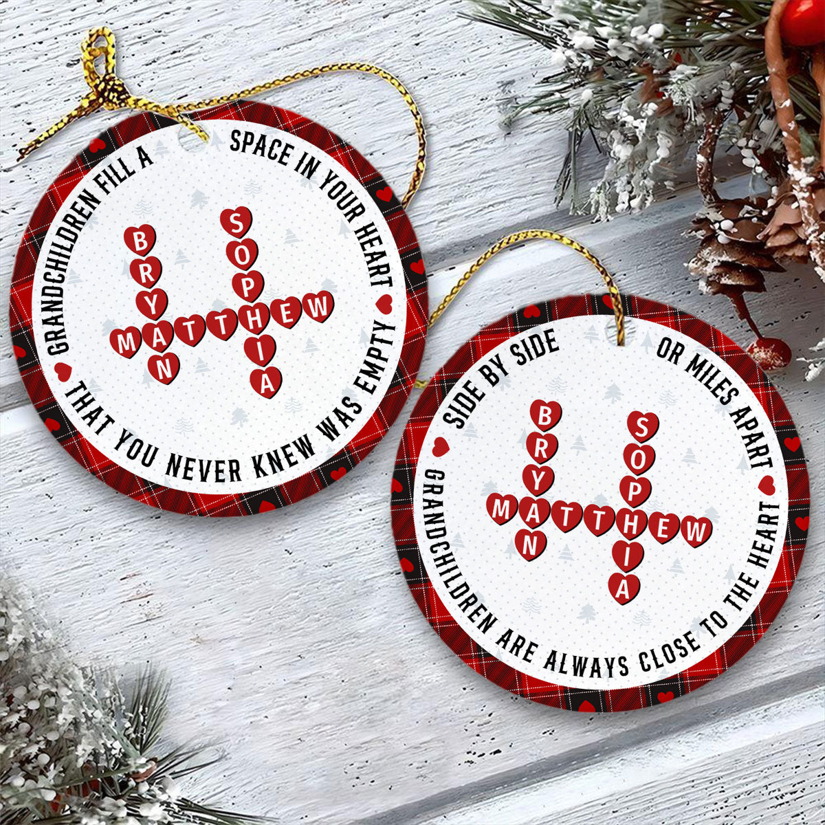 The Love Between A Grandma And Her Grandkids Is Forever, Crossword Puzzle Personalized Ceramic Ornament