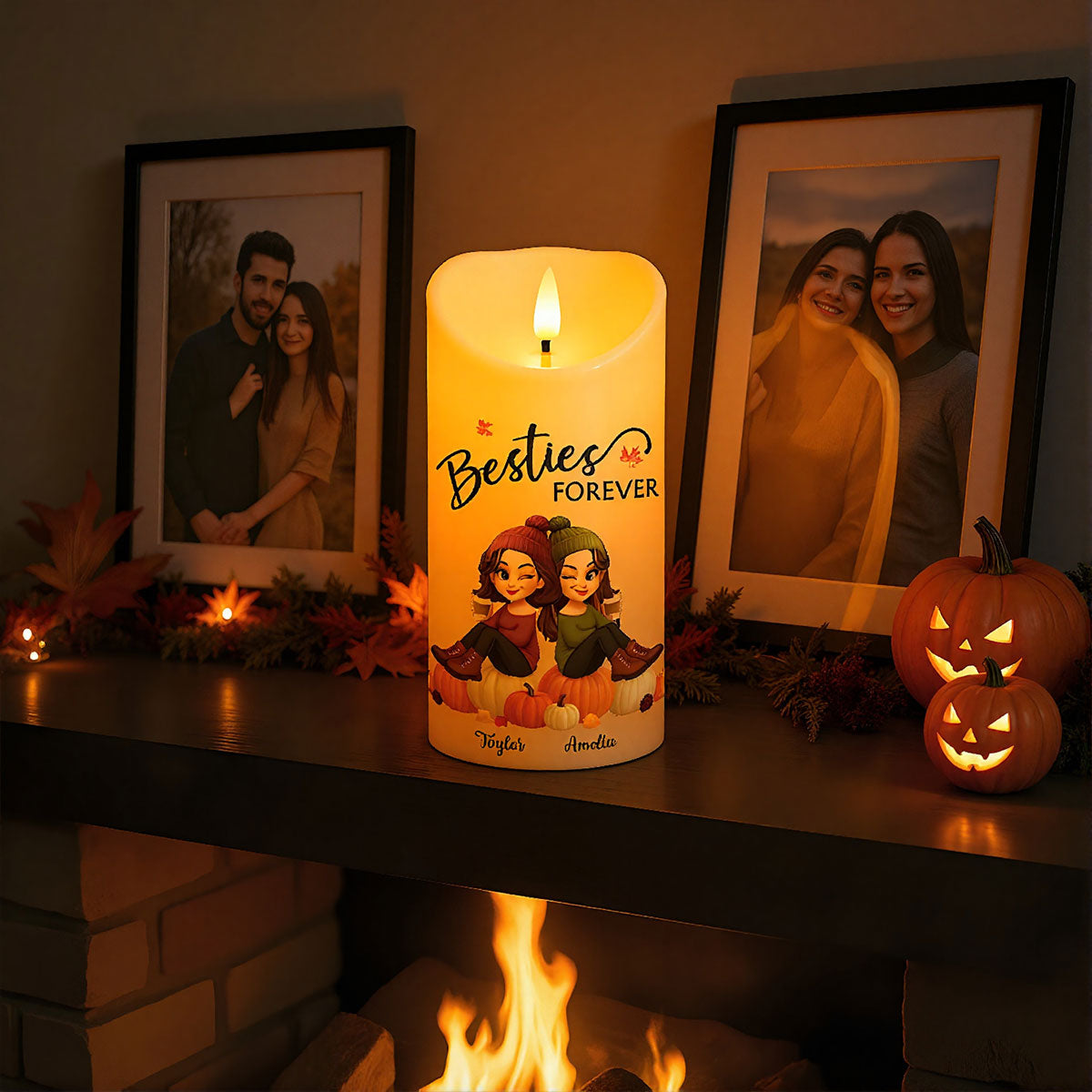 Fall Season Besties Cozy Vibe Our Friendship Is Endless Personalized LED Candle, Gift For Best Friends