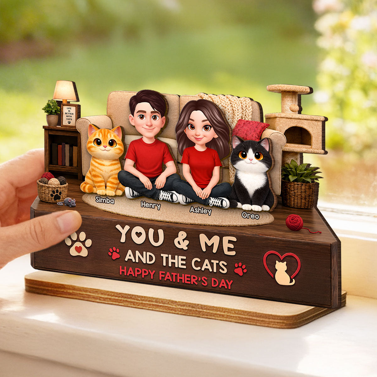 You & Me And The Cats Cozy Room - Personalized 2-Layered Wooden Plaque - Father's Day Gift For Cat Dad