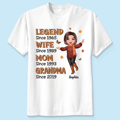 Fall Season Half Leopard Happy Doll Woman Legend Wife Mom Grandma Personalized Shirt