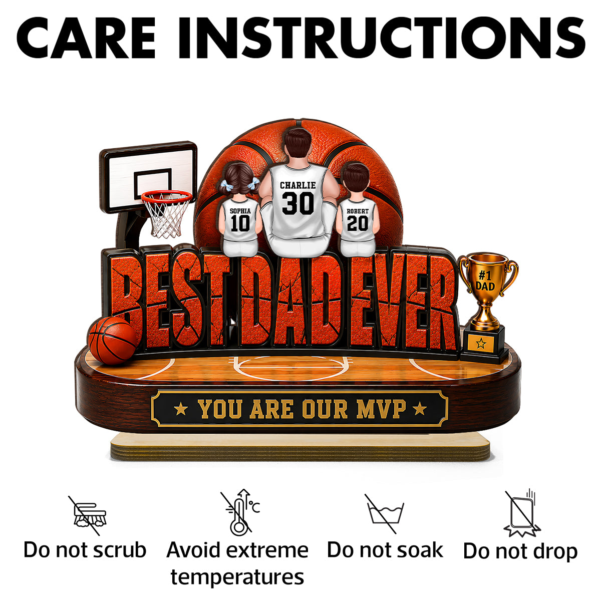 Best Dad Ever Basket Dad & Kids - Personalized 2-Layered Wooden Plaque - Father's Day Gift For Dad, Husband