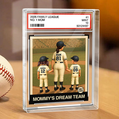 Baseball Mom Woman & Kids Trading Card Style Personalized Acrylic Block Plaque
