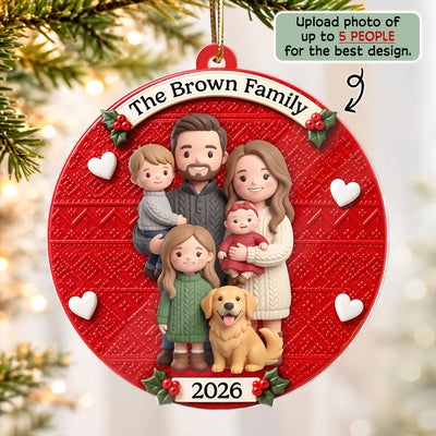 Custom Family Cartoon Portrait from Photo - Personalized Acrylic Ornament - Christmas Gift Keepsake for Family