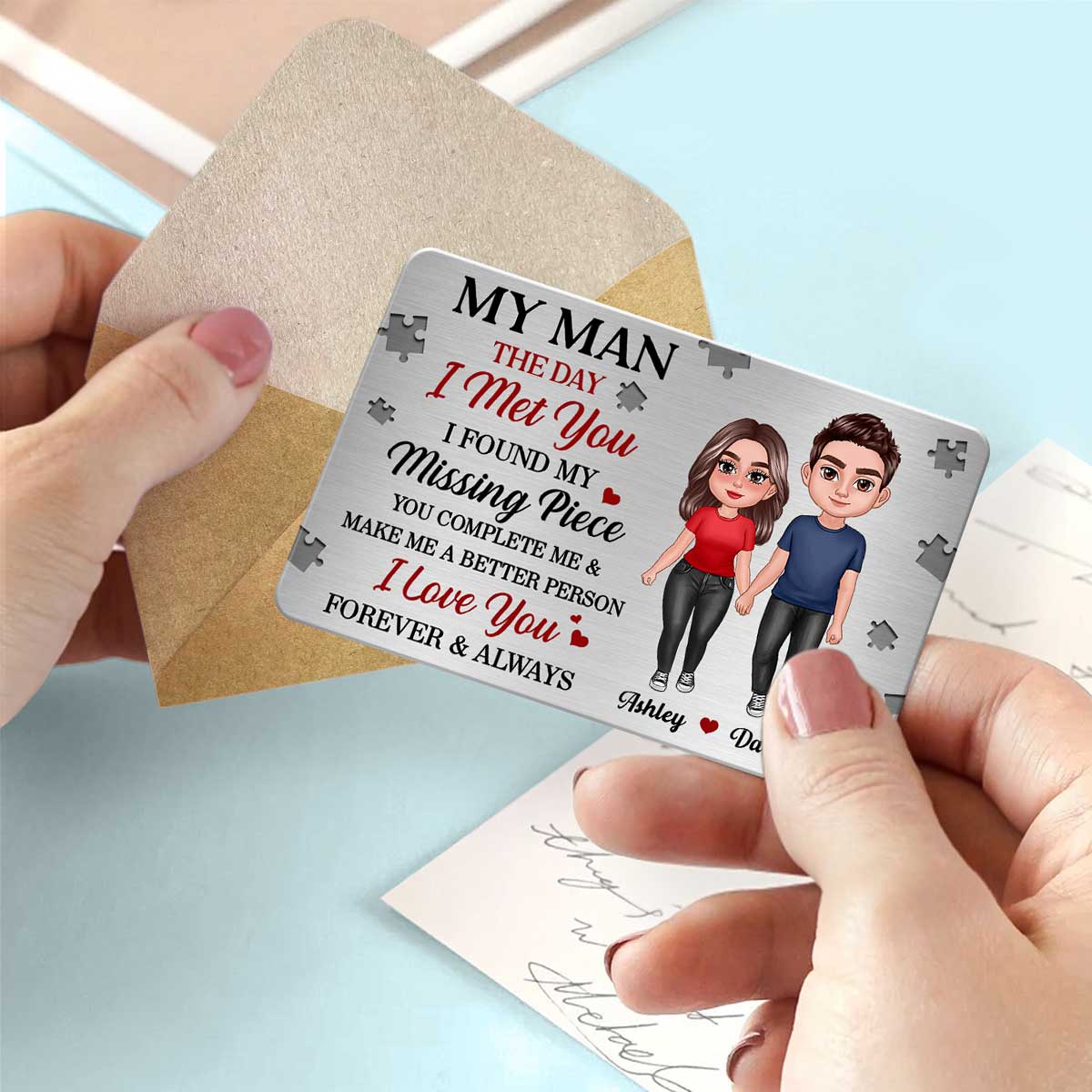 My Man The Day I Met You Couple Personalized Metal Wallet Card