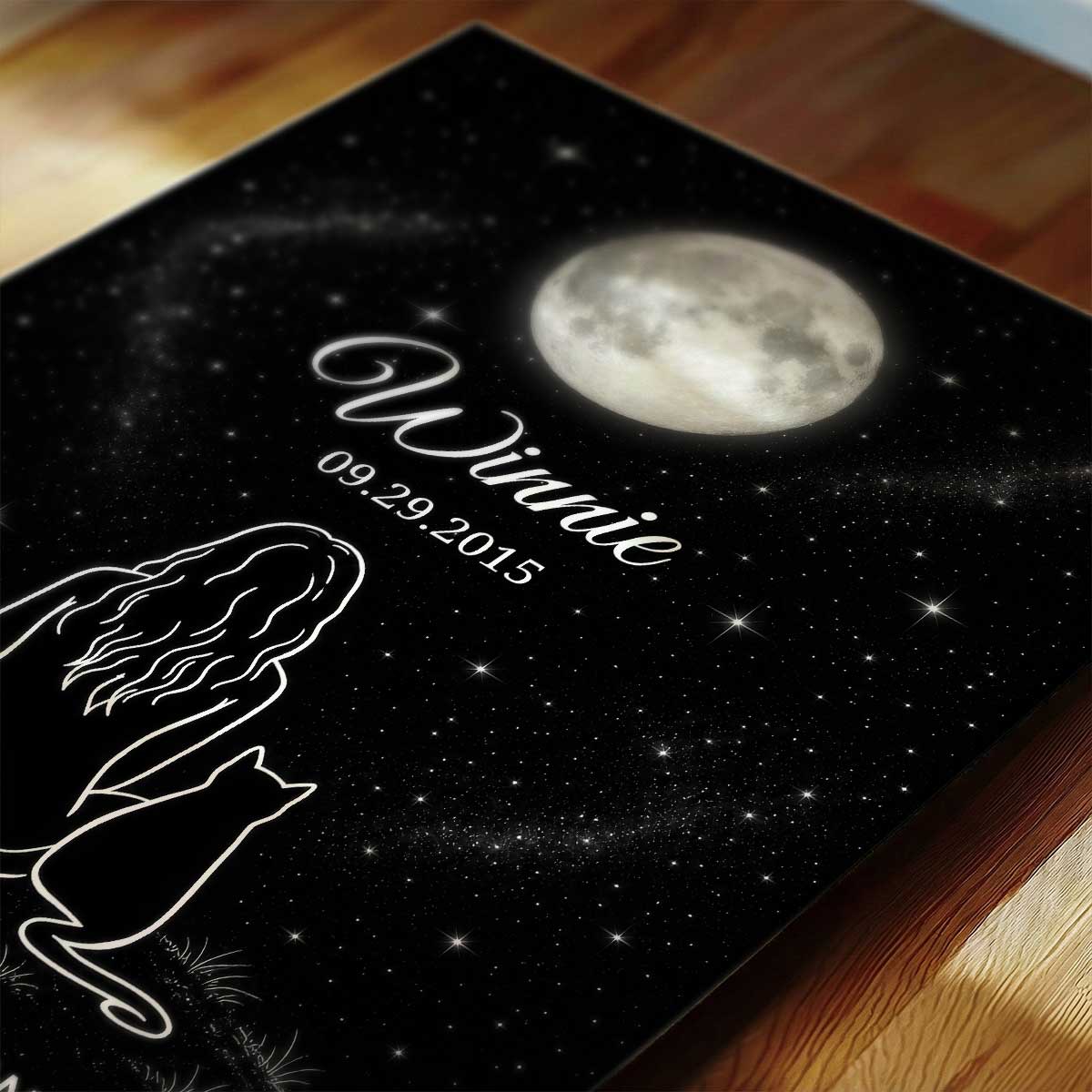 Cat Loss Memorial Moon Phase Galaxy Art - Personalized Poster - Pet Loss Memorial Sympathy Gift