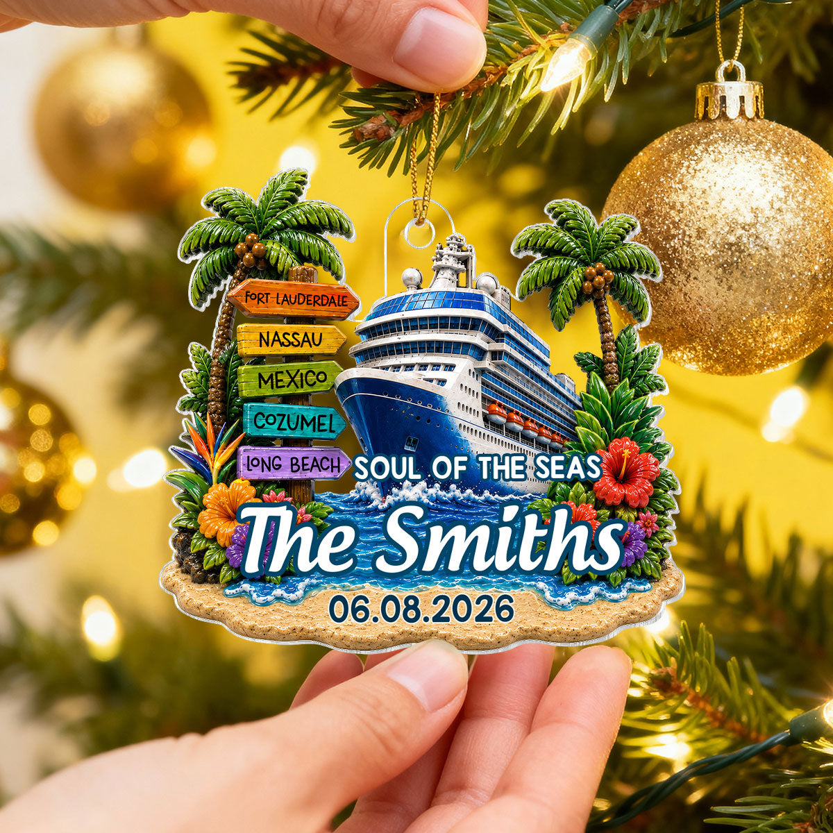 Cruise Travel Adventure Custom Traveling Destination - Personalized Acrylic Ornament - Cruise Ship Keepsake, Cruise Ship Vacation Gifts