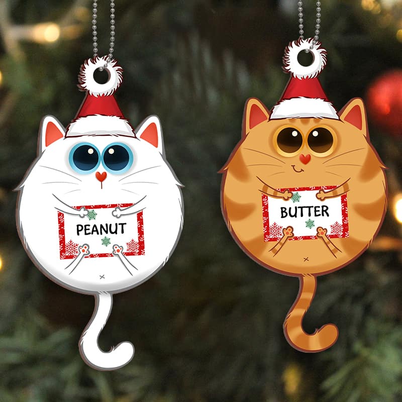 Round Fluffy Kitty Cat Personalized Wooden Ornament