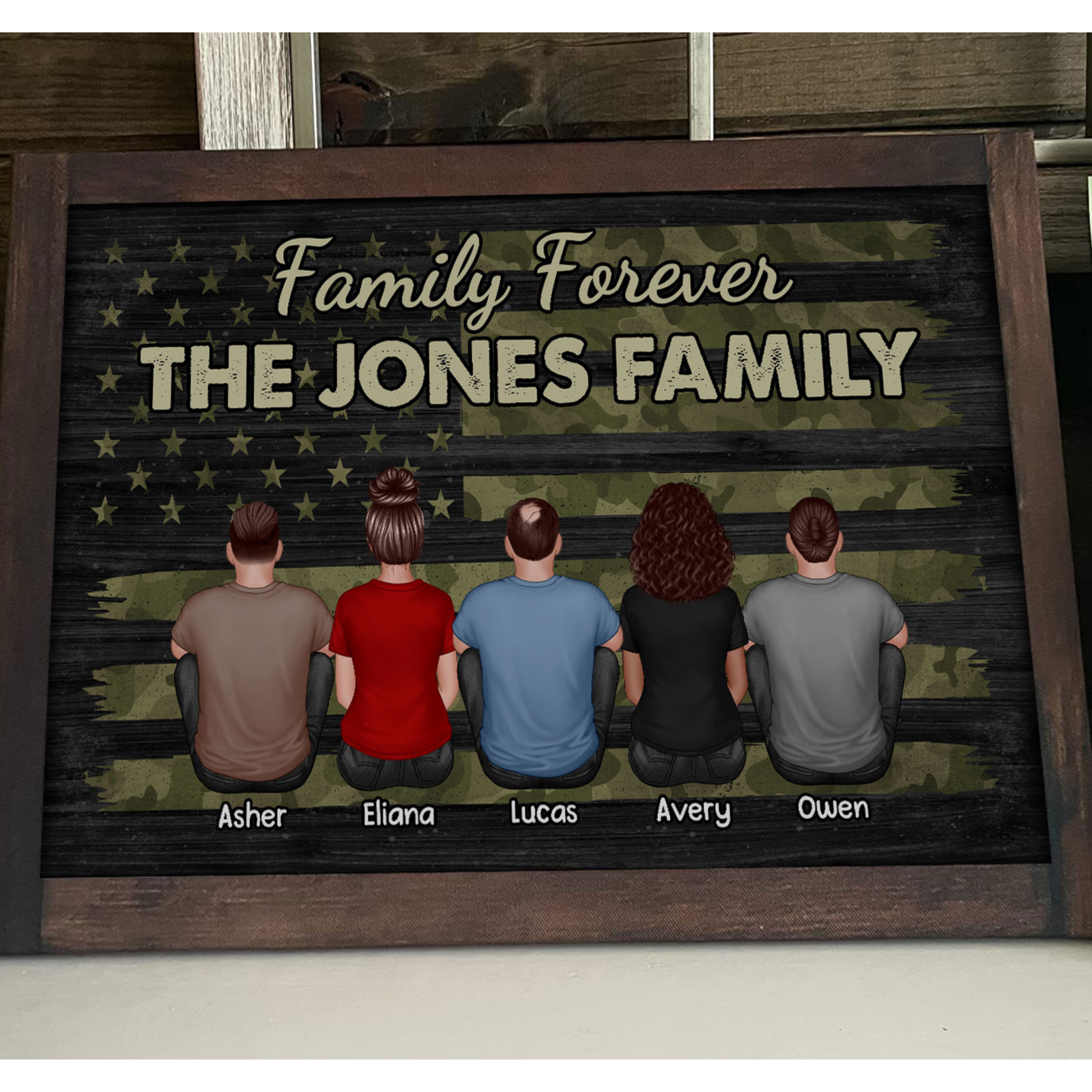 Family Forever Camo American Flag Personalized Poster, Gift For Husband, Wife, Dad, Mom