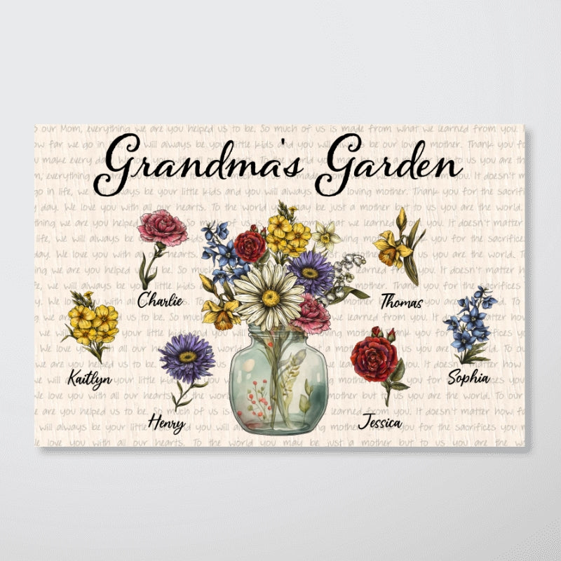 Grandma‘s Garden Vintage Birth Flower Pot Newspaper Background Personalized Poster