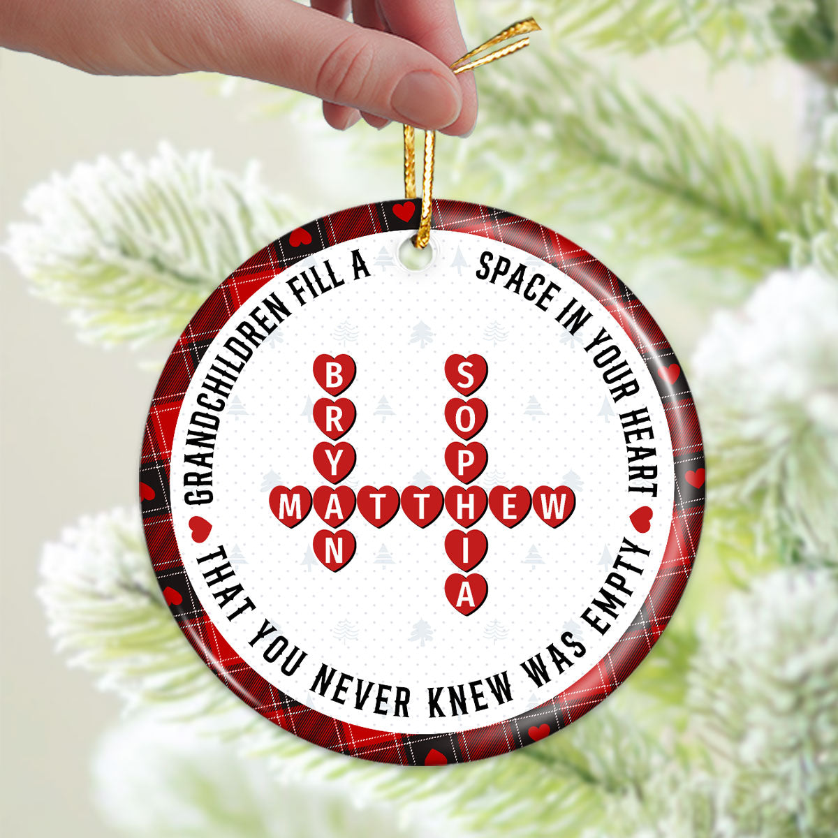 The Love Between A Grandma And Her Grandkids Is Forever, Crossword Puzzle Personalized Ceramic Ornament