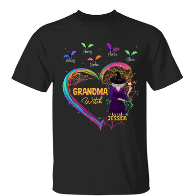 Heart Grandma Mom With And Bats Kids Names Halloween Personalized Shirt