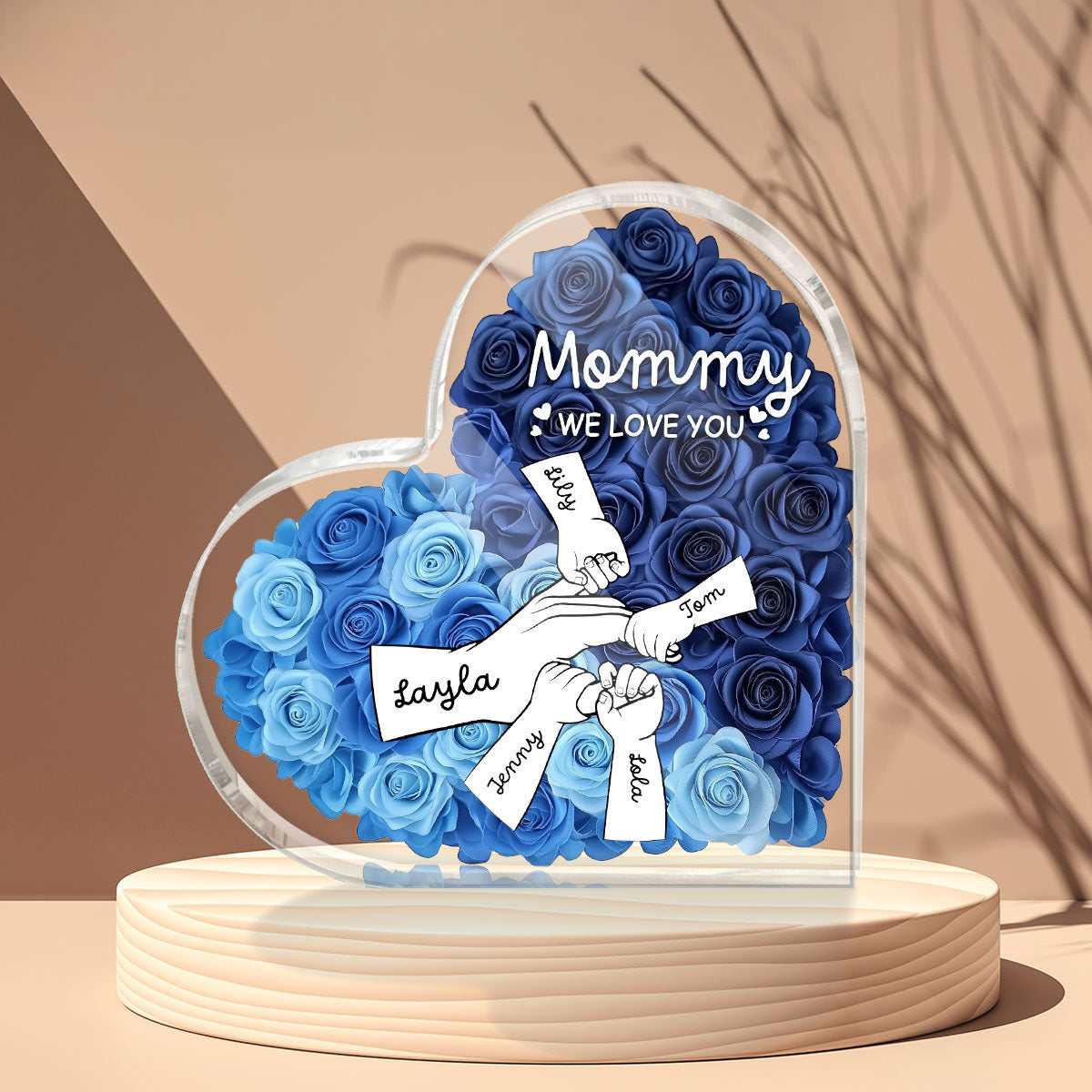 Grandma Mom Hands Roses Heart Personalized Acrylic Block, Mother's Day gift