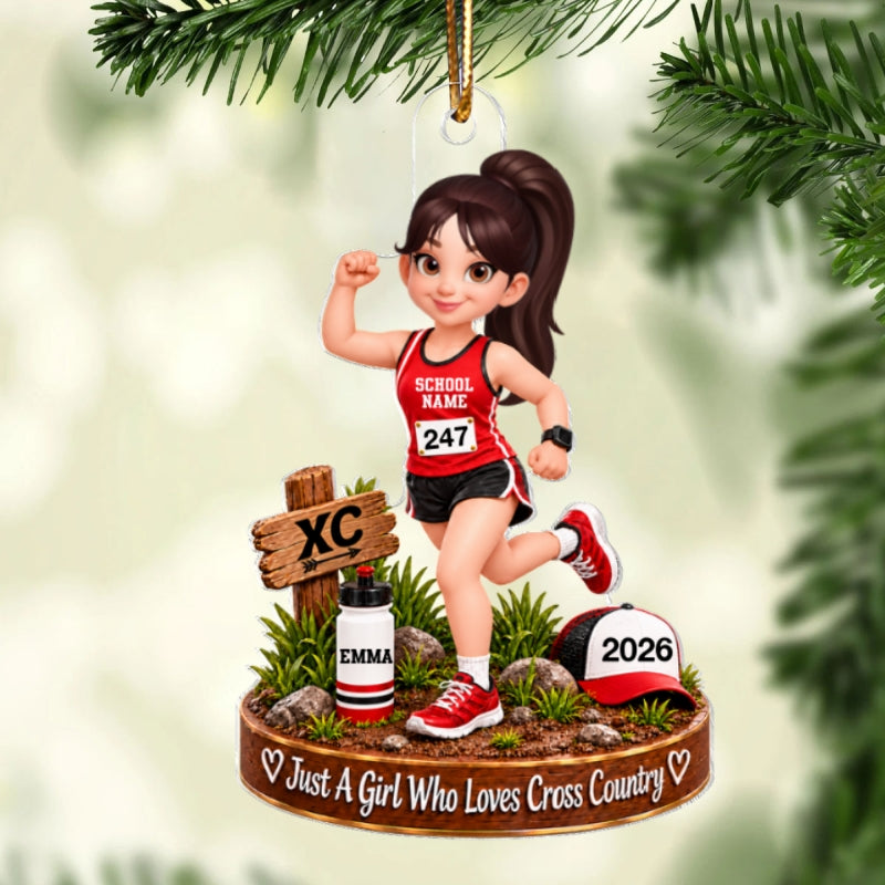 Just a Girl Who Loves Cross Country - Personalized Acrylic Ornament - Christmas Gift for Daughter, Granddaughter