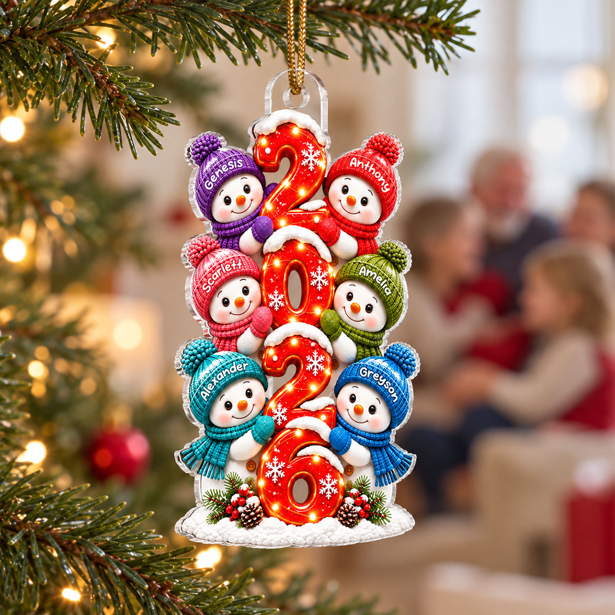 Snowman Family 2026 2D Flat - Personalized Acrylic Ornament