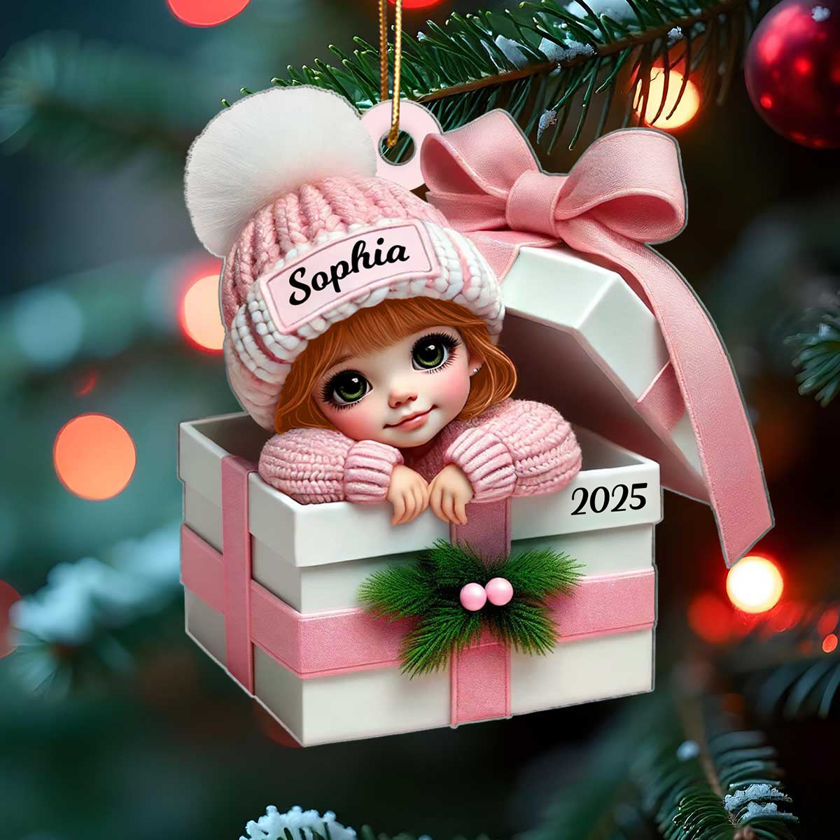 Kid Boy Girl Inside Gift Box - Personalized Acrylic Ornament - Christmas Gift for Children, Grandchildren
