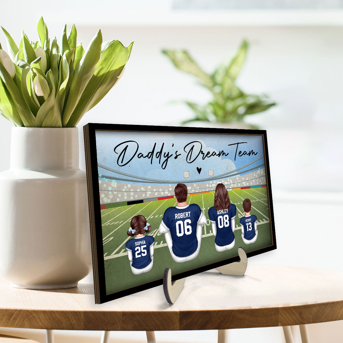 American Football Dad Team Family Personalized 2-Layer Wooden Plaque