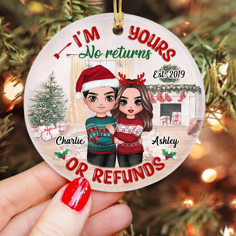 Doll Couple I‘m Yours No Returns Refunds Personalized Circle Ornament