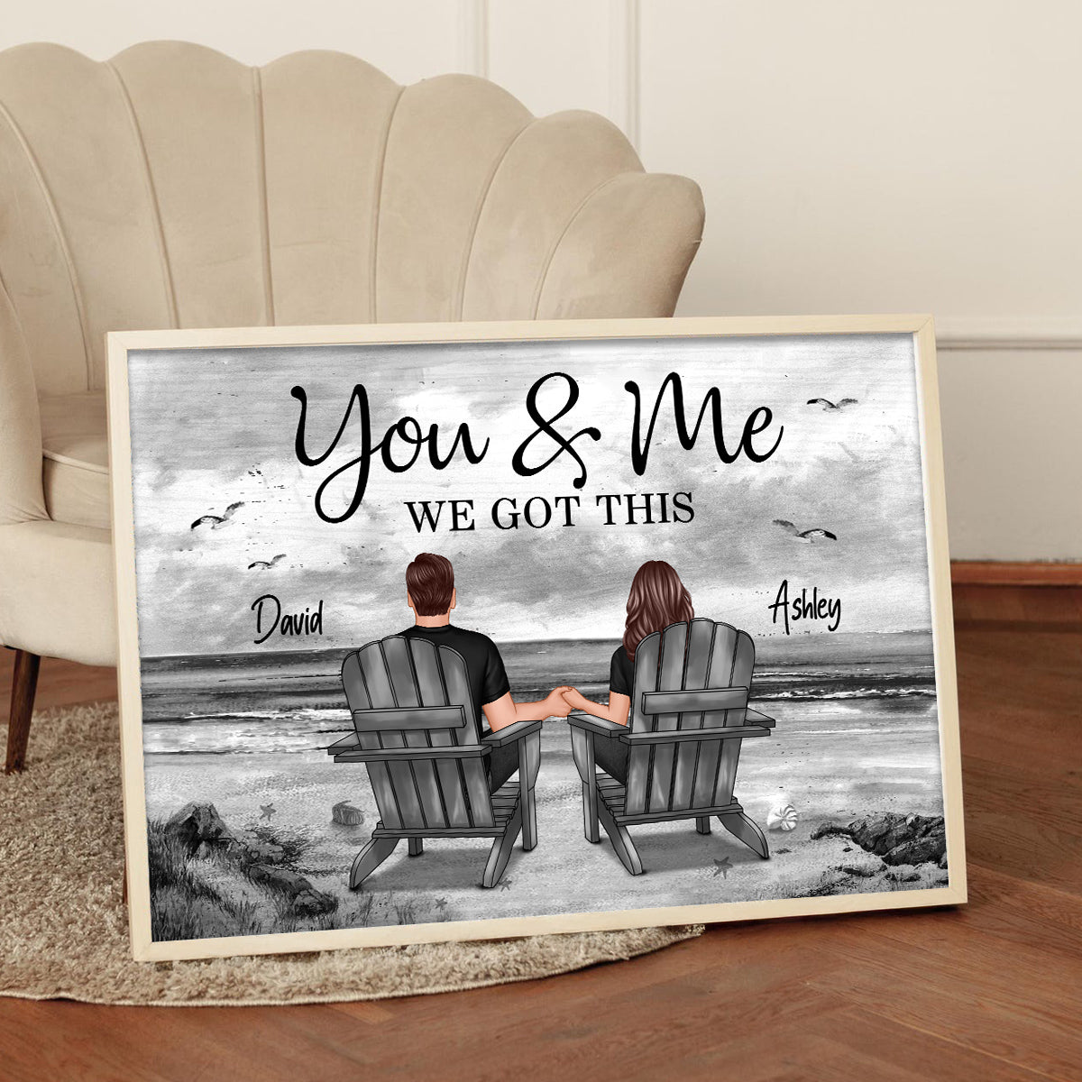 You And Me Eternal Love Beach Landscape Monochrome Personalized Poster, Heartfelt Gift For Him, For Her, Husband, Wife