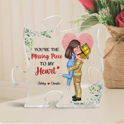 The Missing Piece Couple Fingerprint Valentine‘s Day Gifts by Occupation Gift For Her Gift For Him Firefighter, Nurse, Police Officer Personalized Puzzle Acrylic Block Plaque